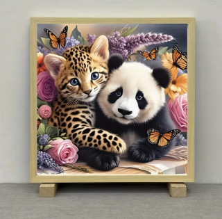 Preview: Diamond Painting Panda-Baby Leopard-Katze